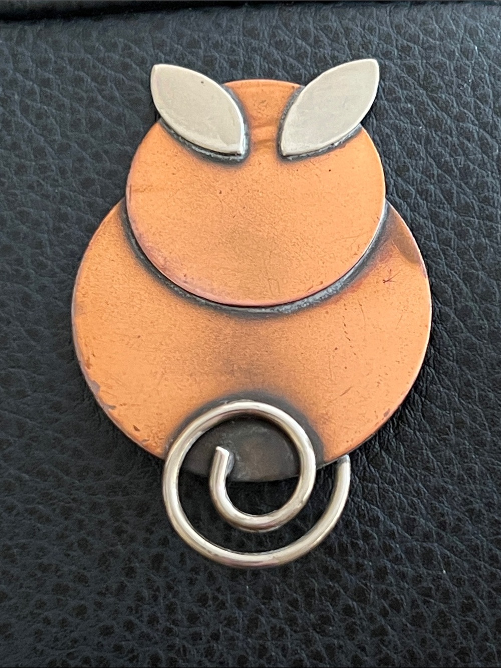 Vintage Morley-Crimi Hand Wrought Modernist Copper Cat Brooch